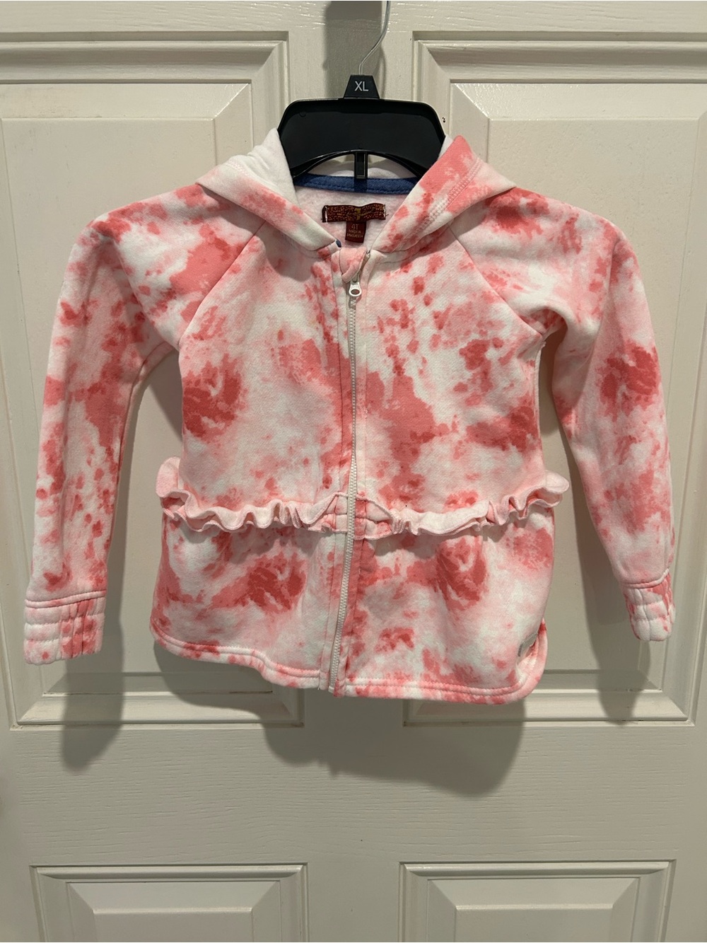7 For All Mankind Pink and White Tie-Dye Hoodie with Ruffle Waist